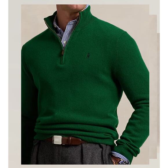 NEW POLO Ralph Lauren Wool Alpaca Pullover Zip Neck Sweater Green Men's small - Picture 4 of 11